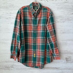 B.D. BAGGIES Plaid Cotton Button Down Shirt Men’s L Green Coral